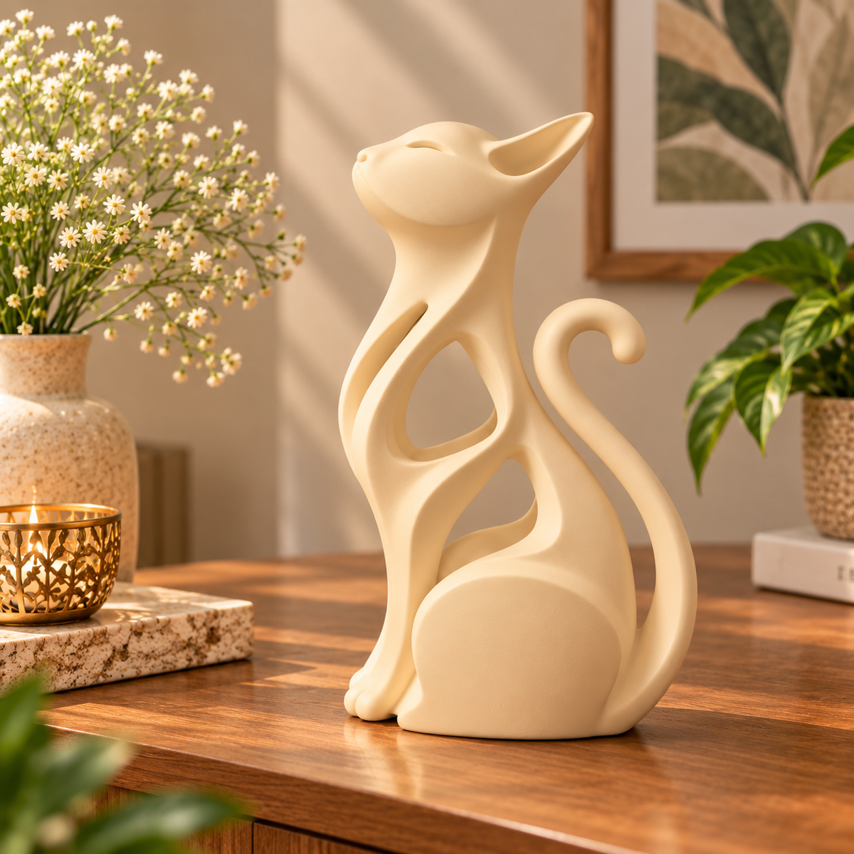 Modern Minimalist Abstract Cat Sculpture