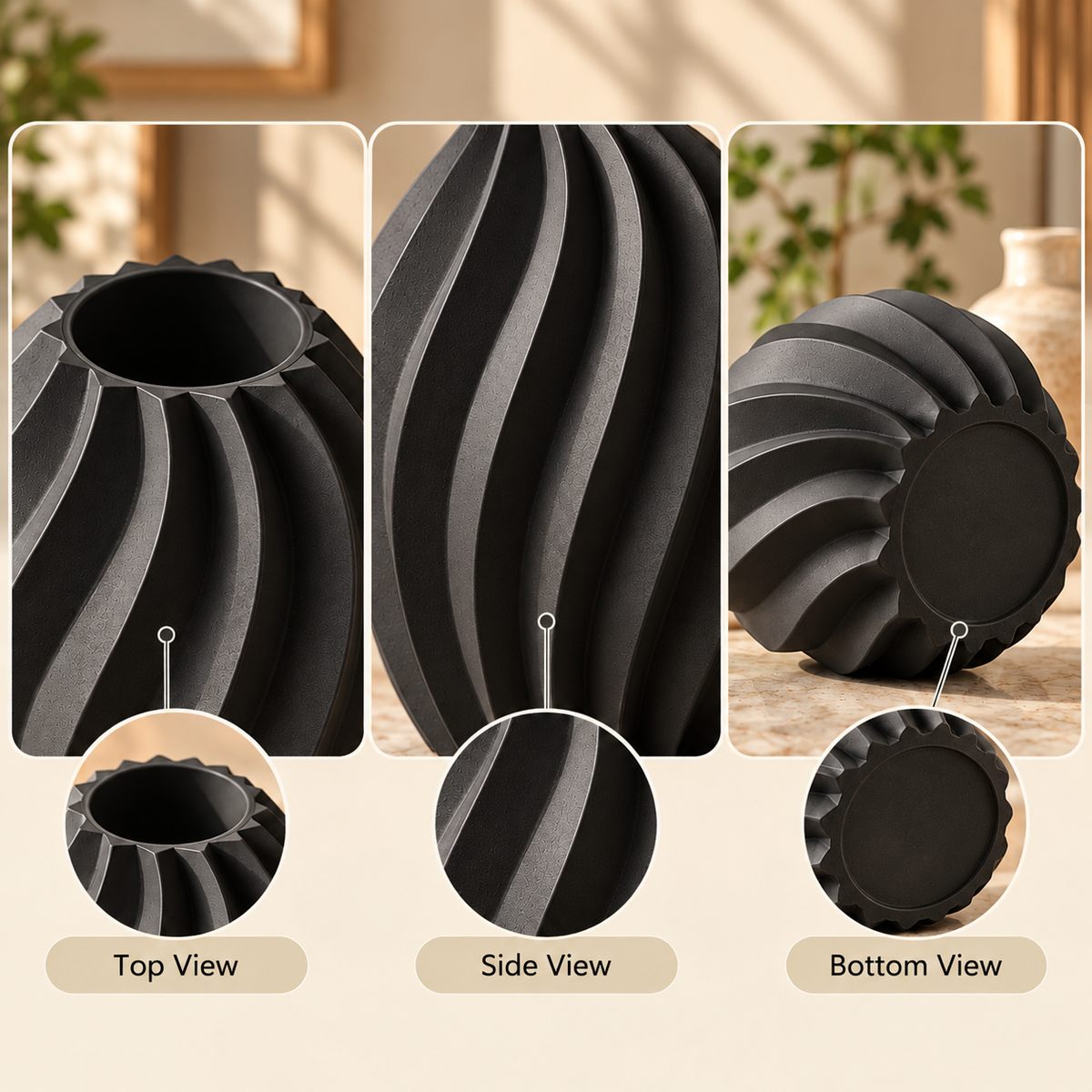 Ribbed Textured Decorative Flower Vase