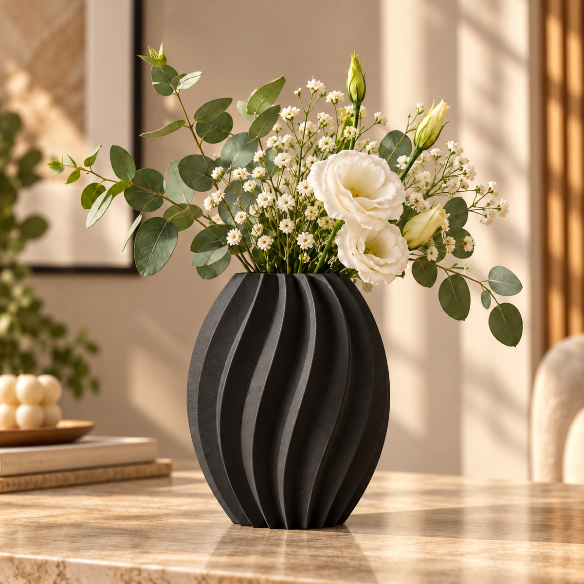 Ribbed Textured Decorative Flower Vase