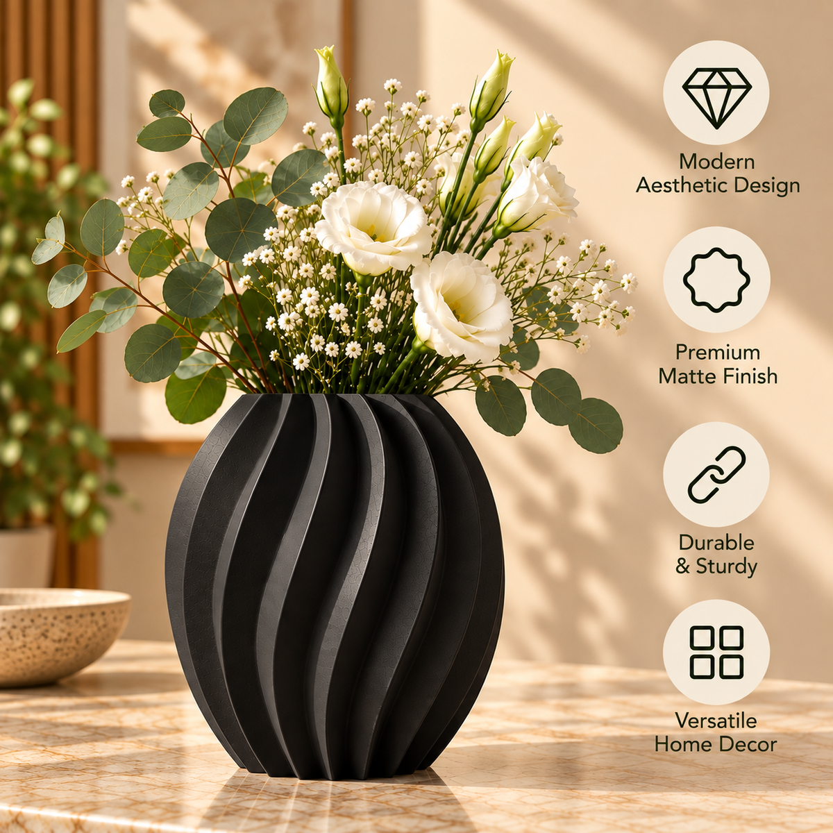 Ribbed Textured Decorative Flower Vase