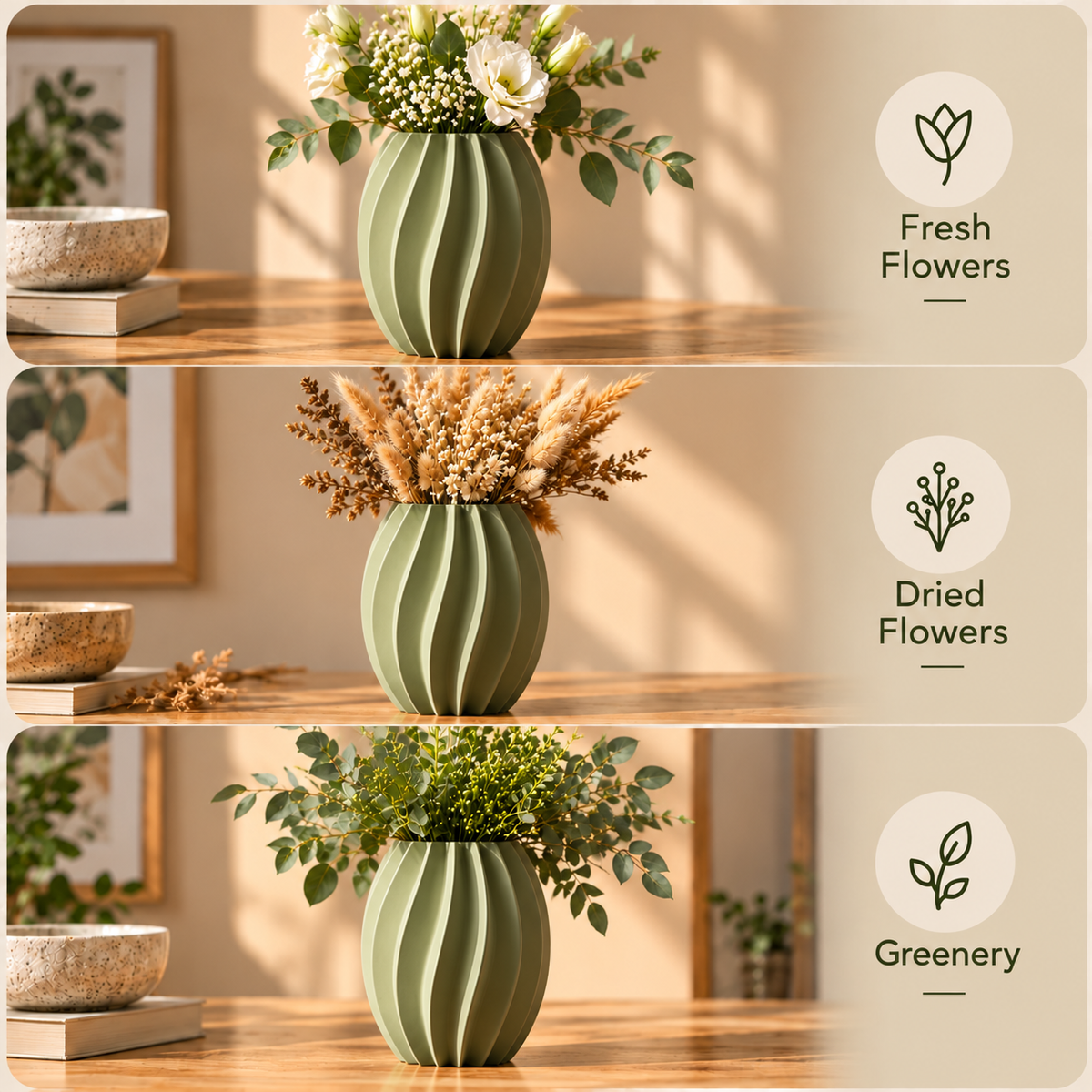 Ribbed Textured Decorative Flower Vase