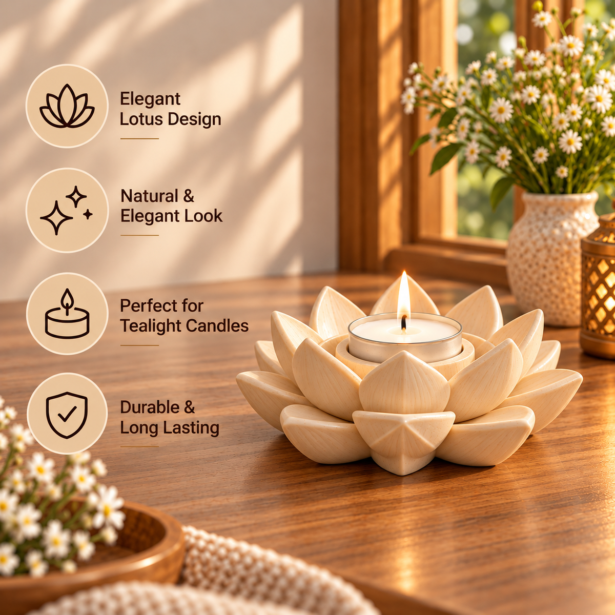 Lotus Shaped Tealight Candle Holder for Home Decor