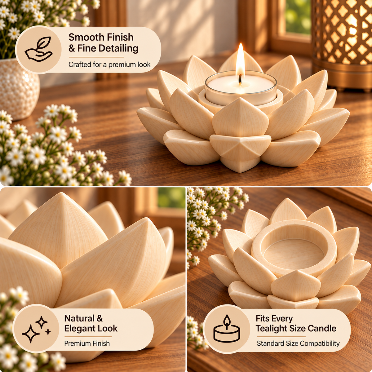 Lotus Shaped Tealight Candle Holder for Home Decor