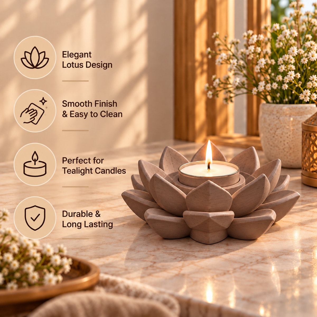 Lotus Shaped Tealight Candle Holder for Home Decor