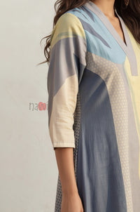 Ocean Mist Abstract Long Kurta Pure Linen Palazzo Set