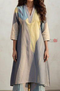 Ocean Mist Abstract Long Kurta Pure Linen Palazzo Set