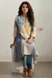 Ocean Mist Abstract Long Kurta Pure Linen Palazzo Set
