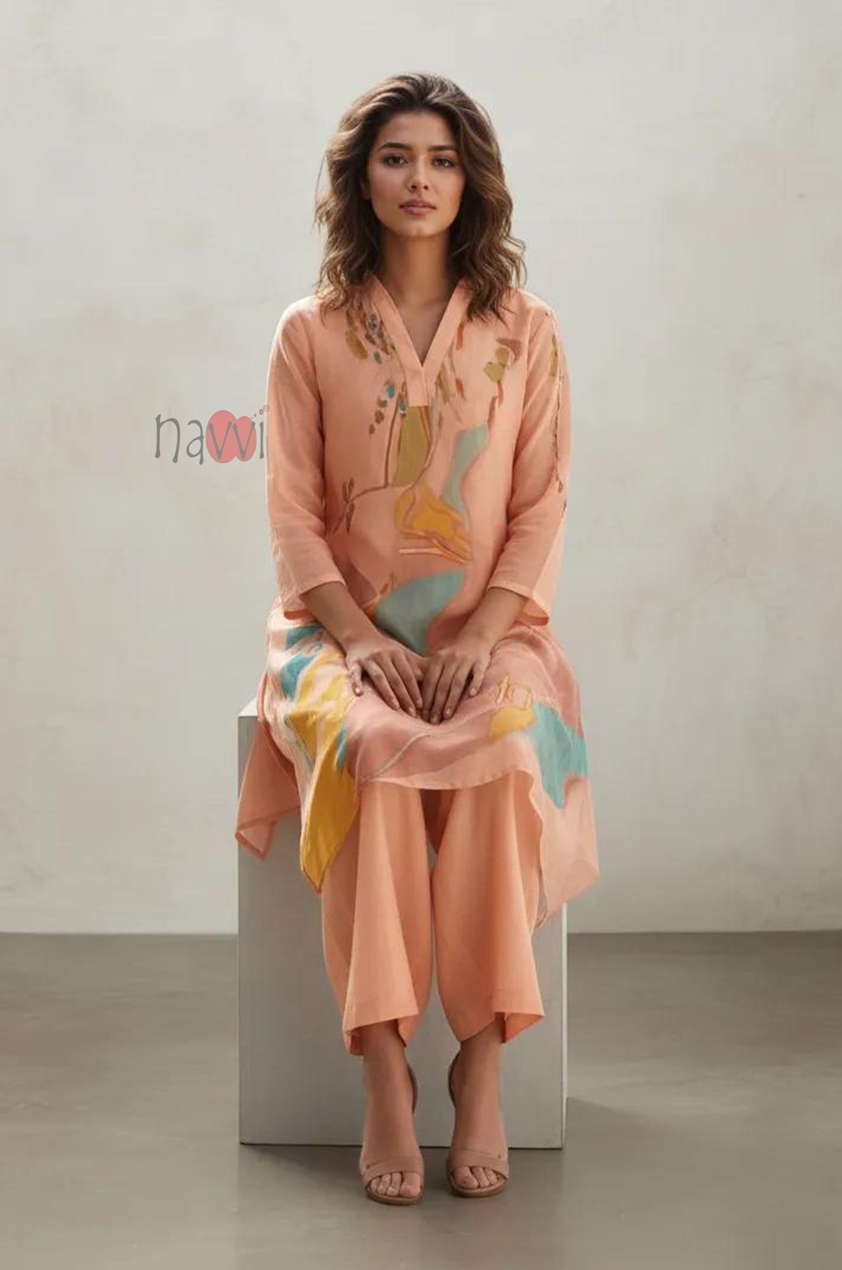 Aurora Printed Pure Linen Kurta Set - Navvi.in