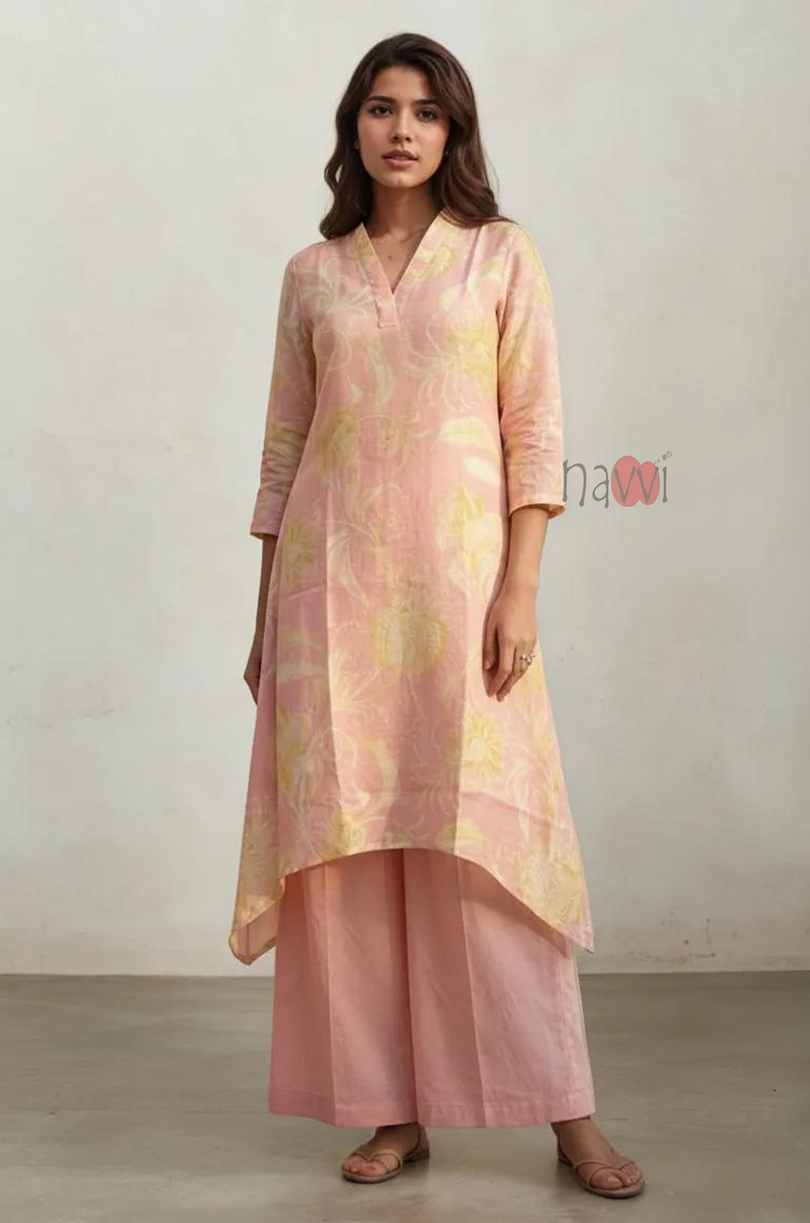 Blush Bloom Floral Pure Linen Kurta Set