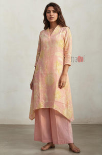 Blush Bloom Floral Pure Linen Kurta Set