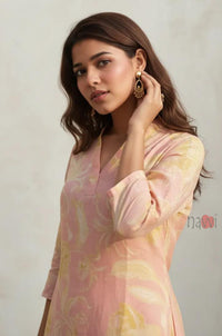 Blush Bloom Floral Pure Linen Kurta Set