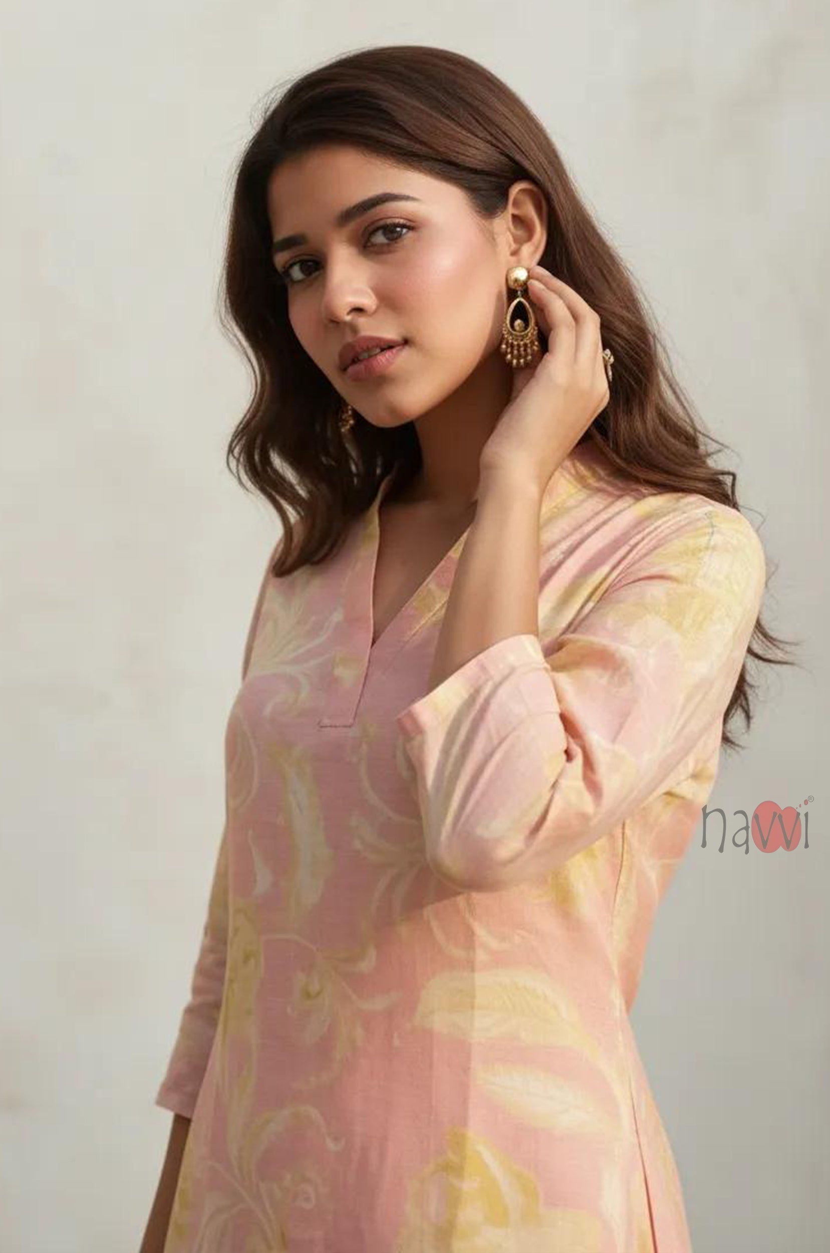 Blush Bloom Floral Pure Linen Kurta Set