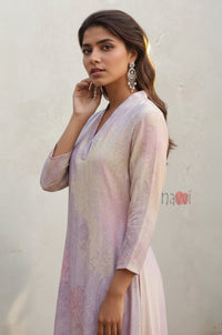 Lavender Mist Pastel Printed Pure Linen Kurta
