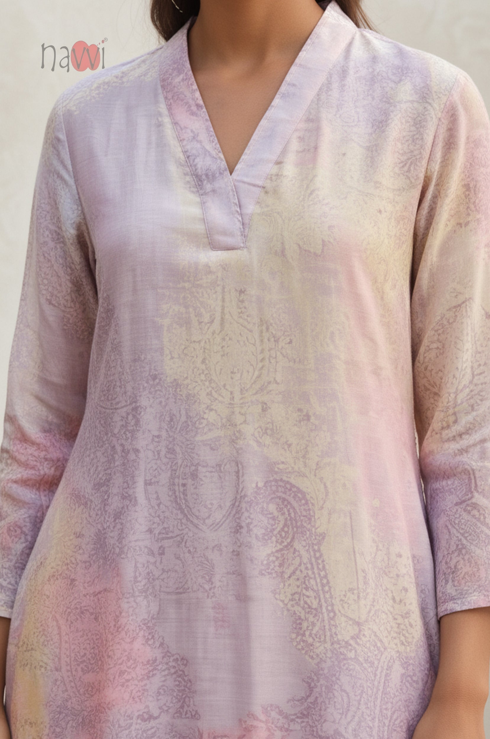 Lavender Mist Pastel Printed Pure Linen Kurta