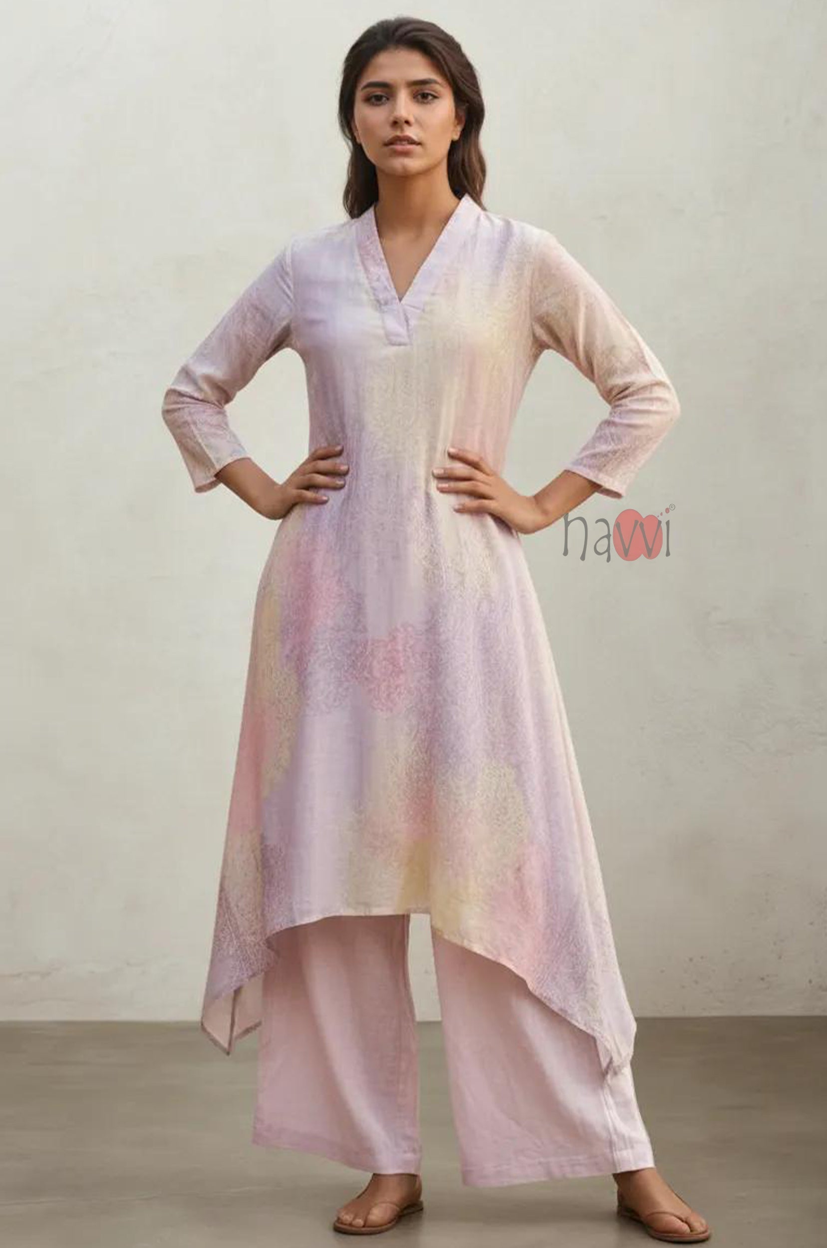 Lavender Mist Pastel Printed Pure Linen Kurta