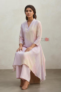 Lavender Mist Pastel Printed Pure Linen Kurta