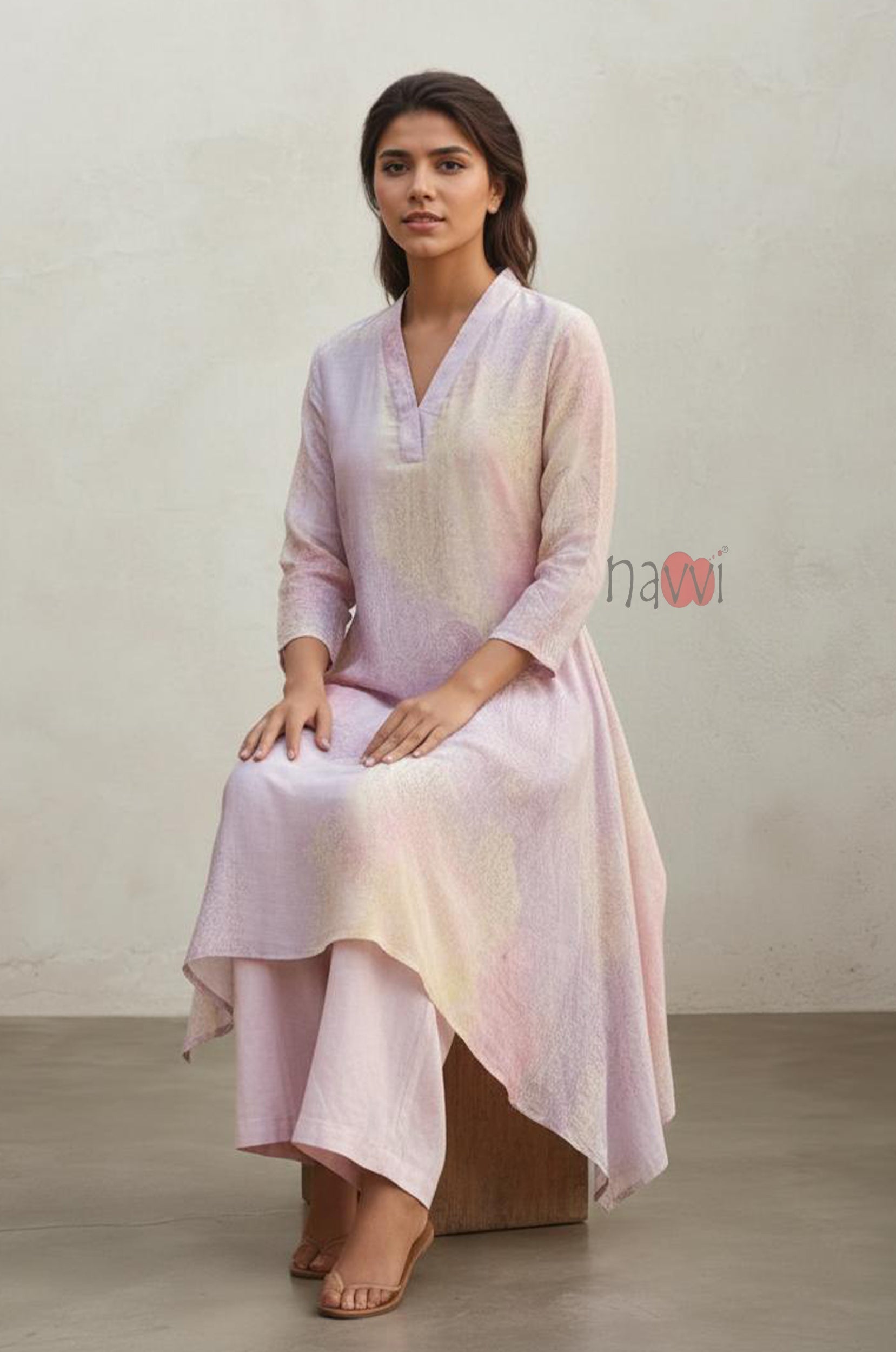 Lavender Mist Pastel Printed Pure Linen Kurta