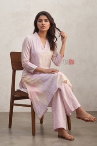 Lavender Mist Pastel Printed Pure Linen Kurta