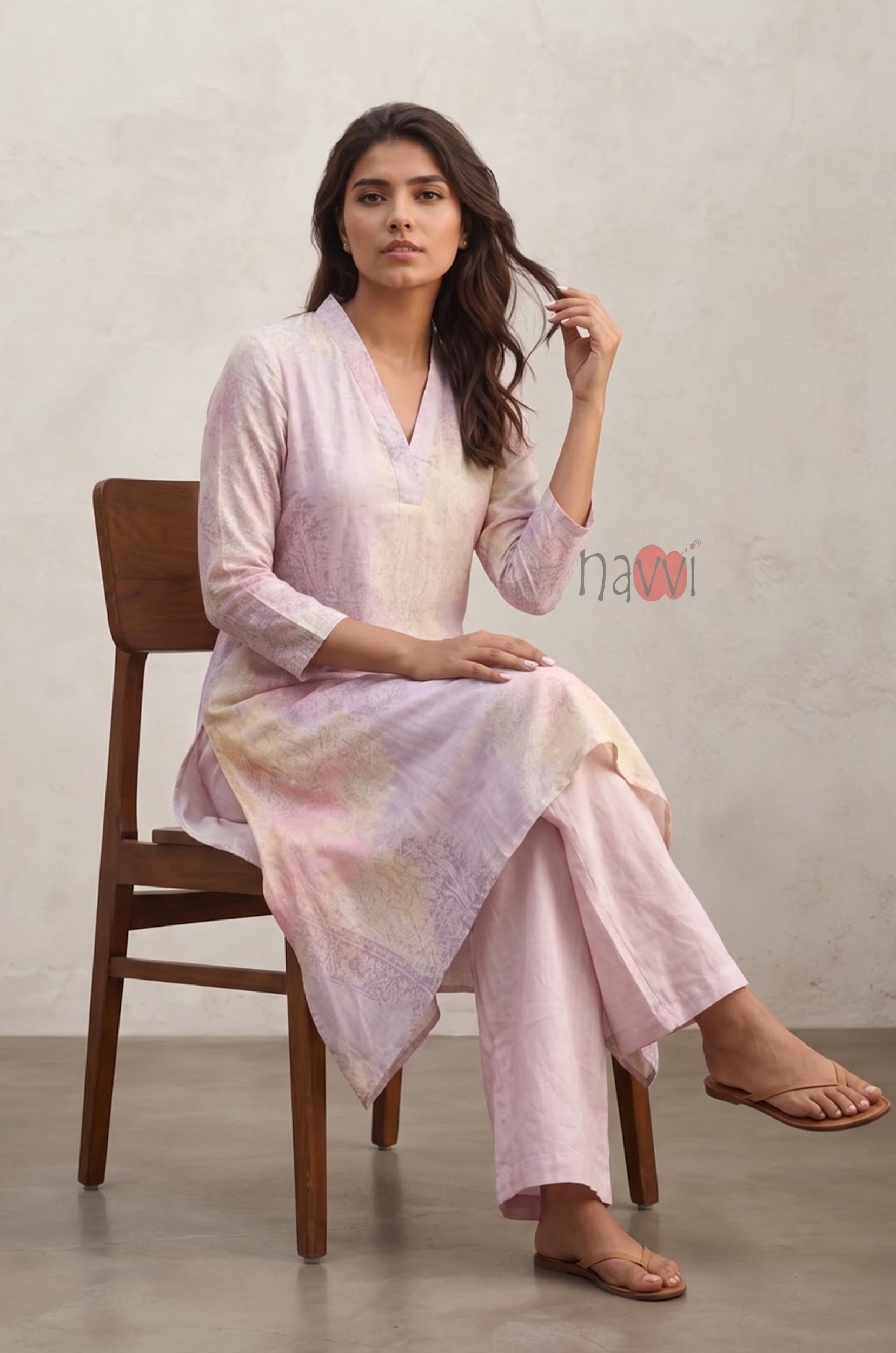 Lavender Mist Pastel Printed Pure Linen Kurta