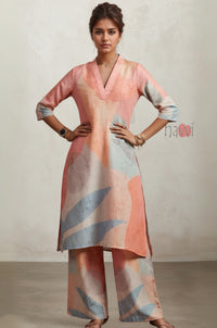 Pastel Muse Abstract Kurta Pure Linen Palazzo Set - Navvi.in