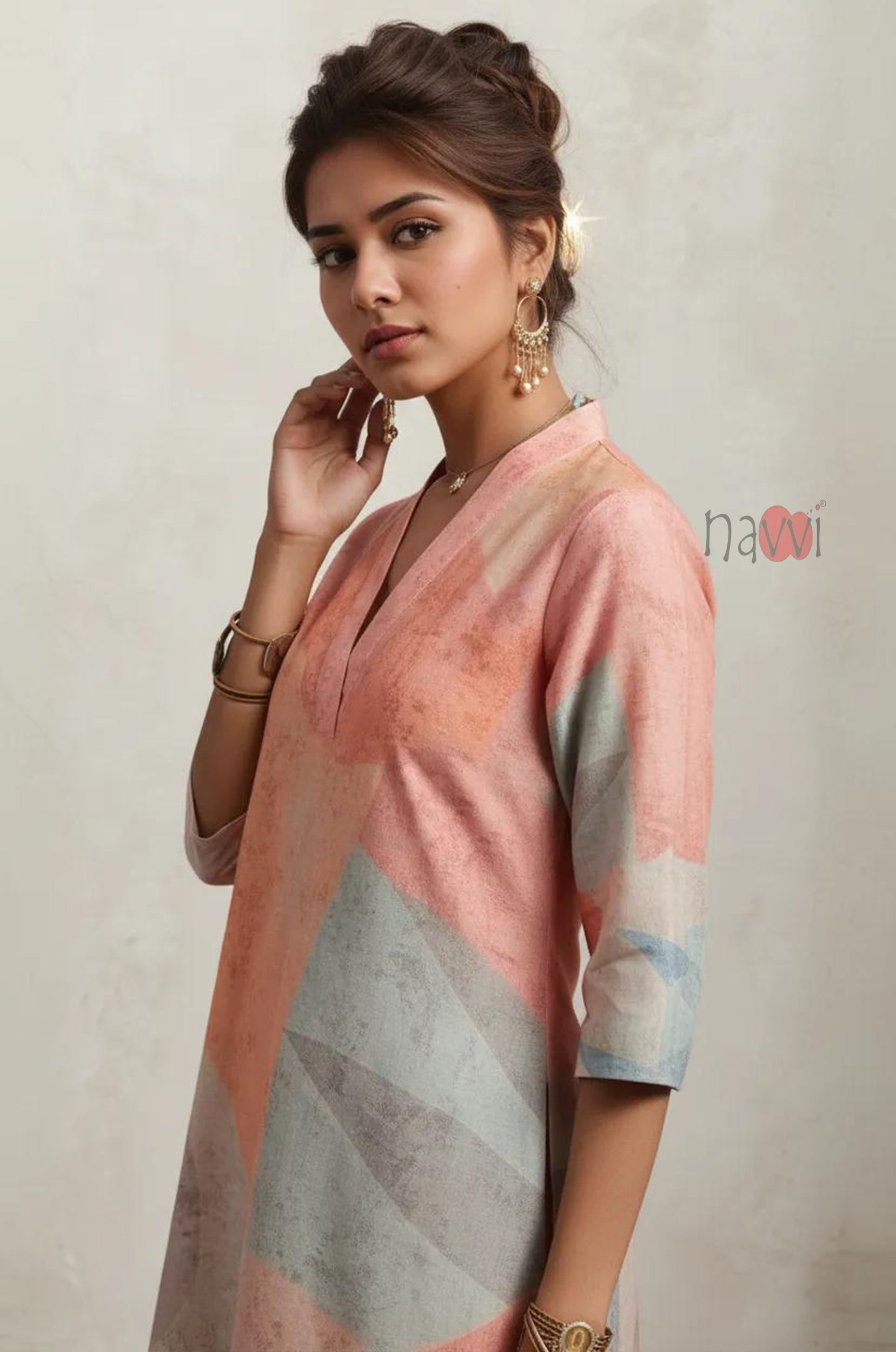 Pastel Muse Abstract Kurta Pure Linen Palazzo Set - Navvi.in