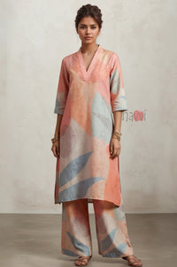Pastel Muse Abstract Kurta Pure Linen Palazzo Set - Navvi.in