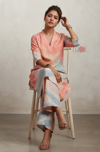 Pastel Muse Abstract Kurta Pure Linen Palazzo Set - Navvi.in