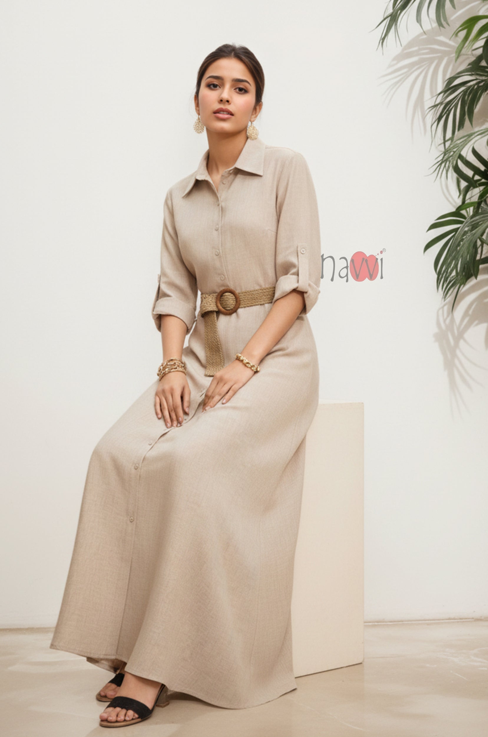 Earthy Charm Belted Dress