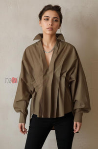Brown Statement Balloon Sleeve Top