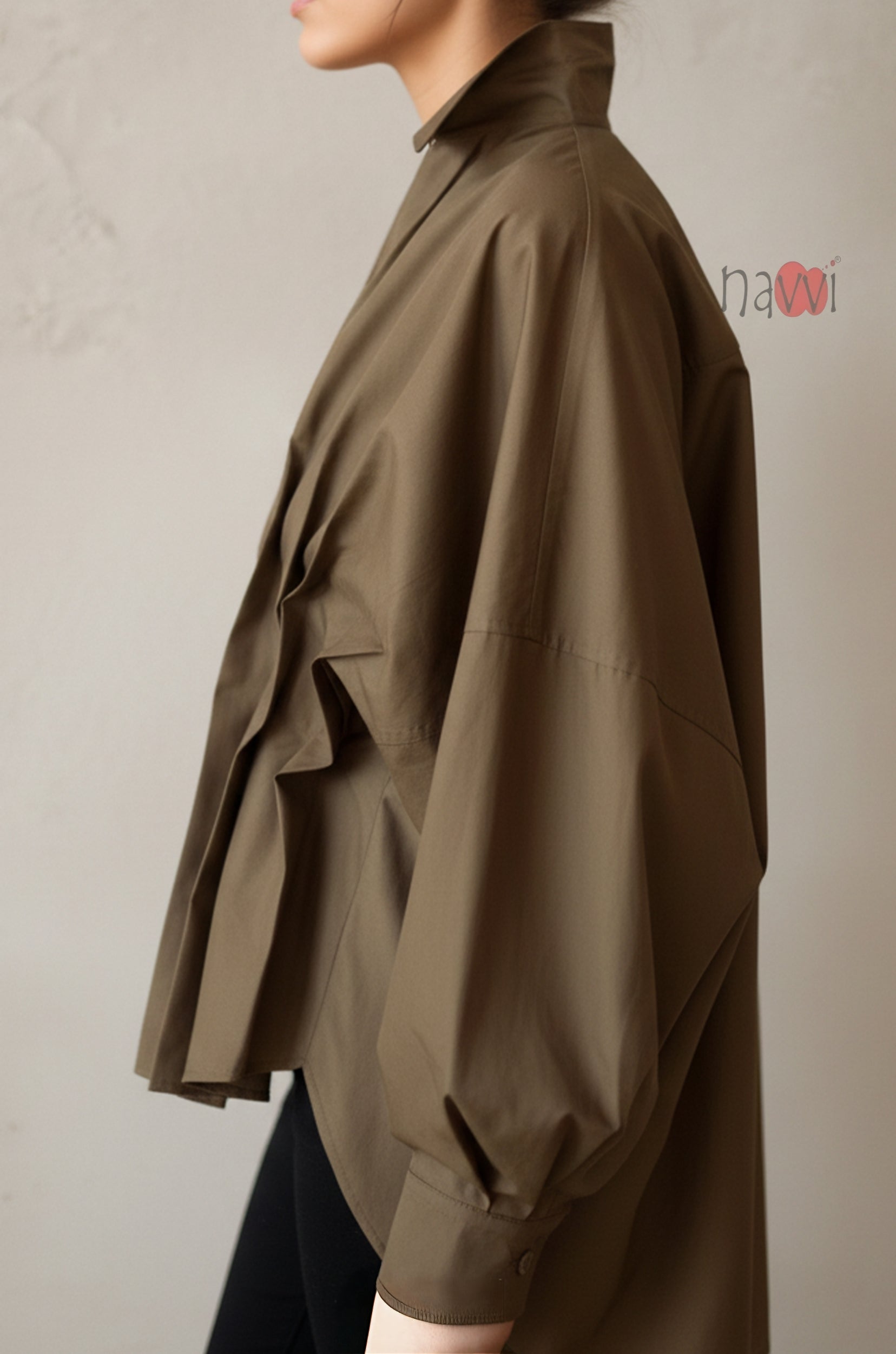 Brown Statement Balloon Sleeve Top