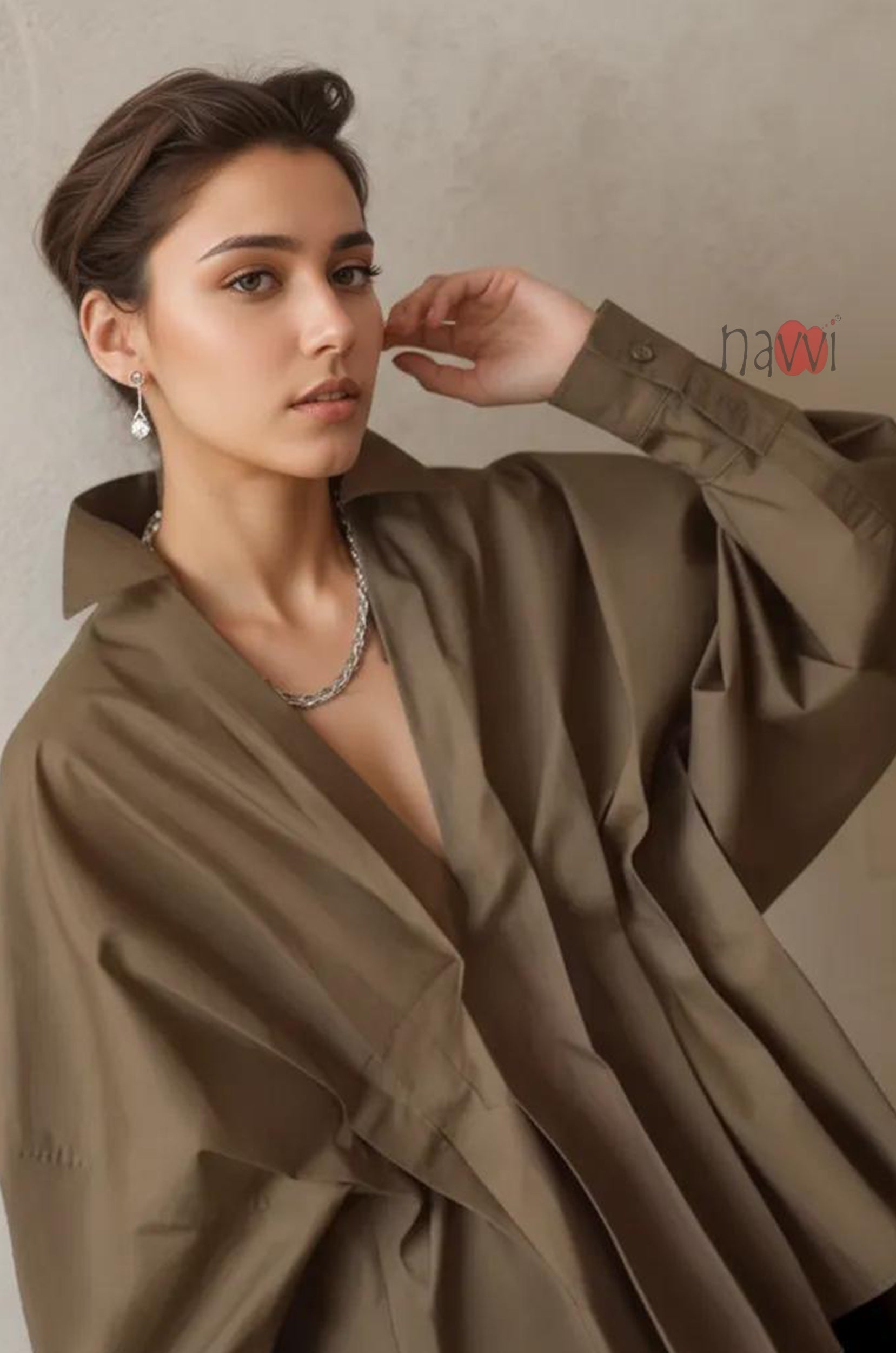 Brown Statement Balloon Sleeve Top