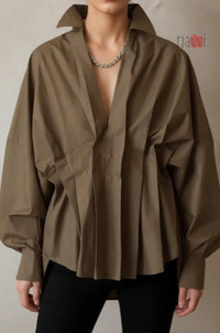 Brown Statement Balloon Sleeve Top