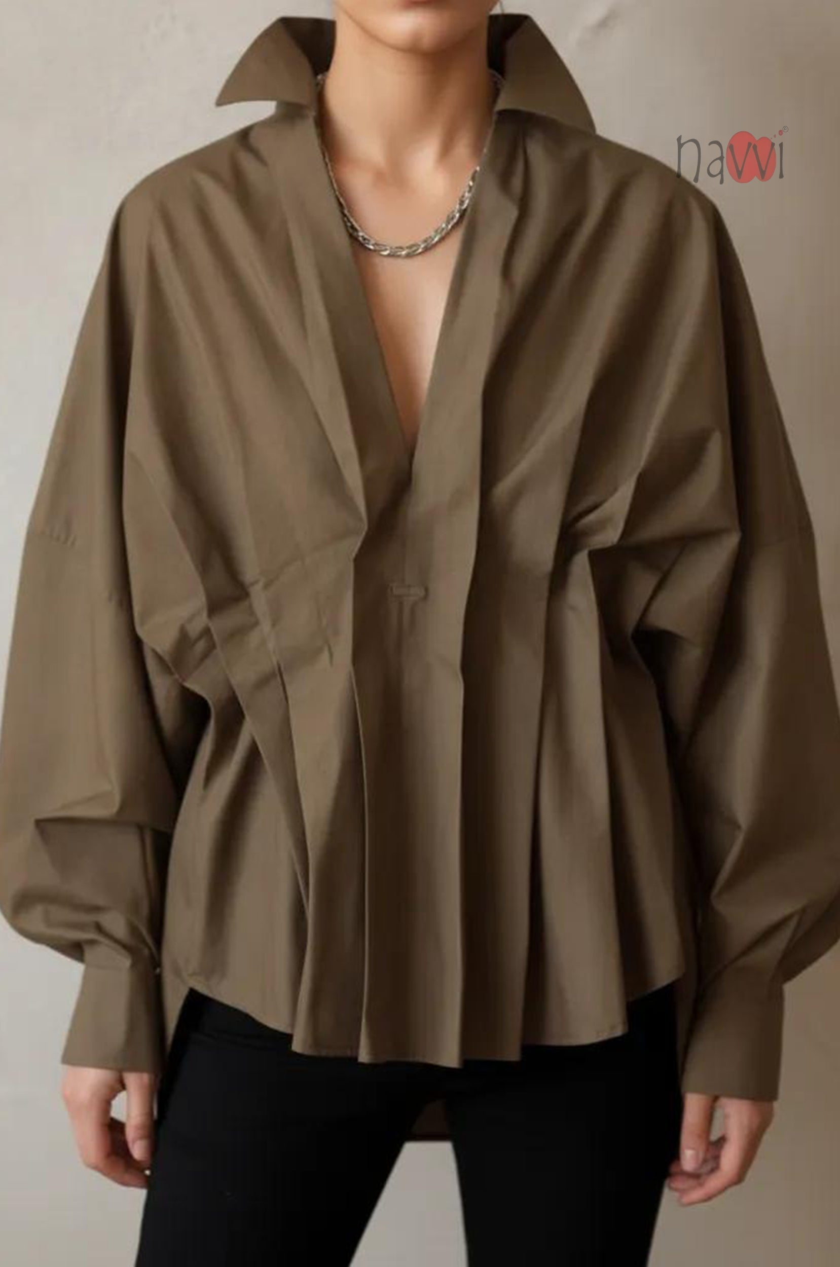 Brown Statement Balloon Sleeve Top