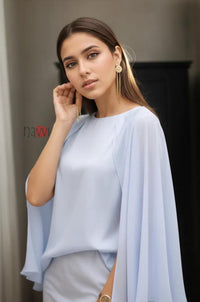 Powder Blue Satin Cape Top