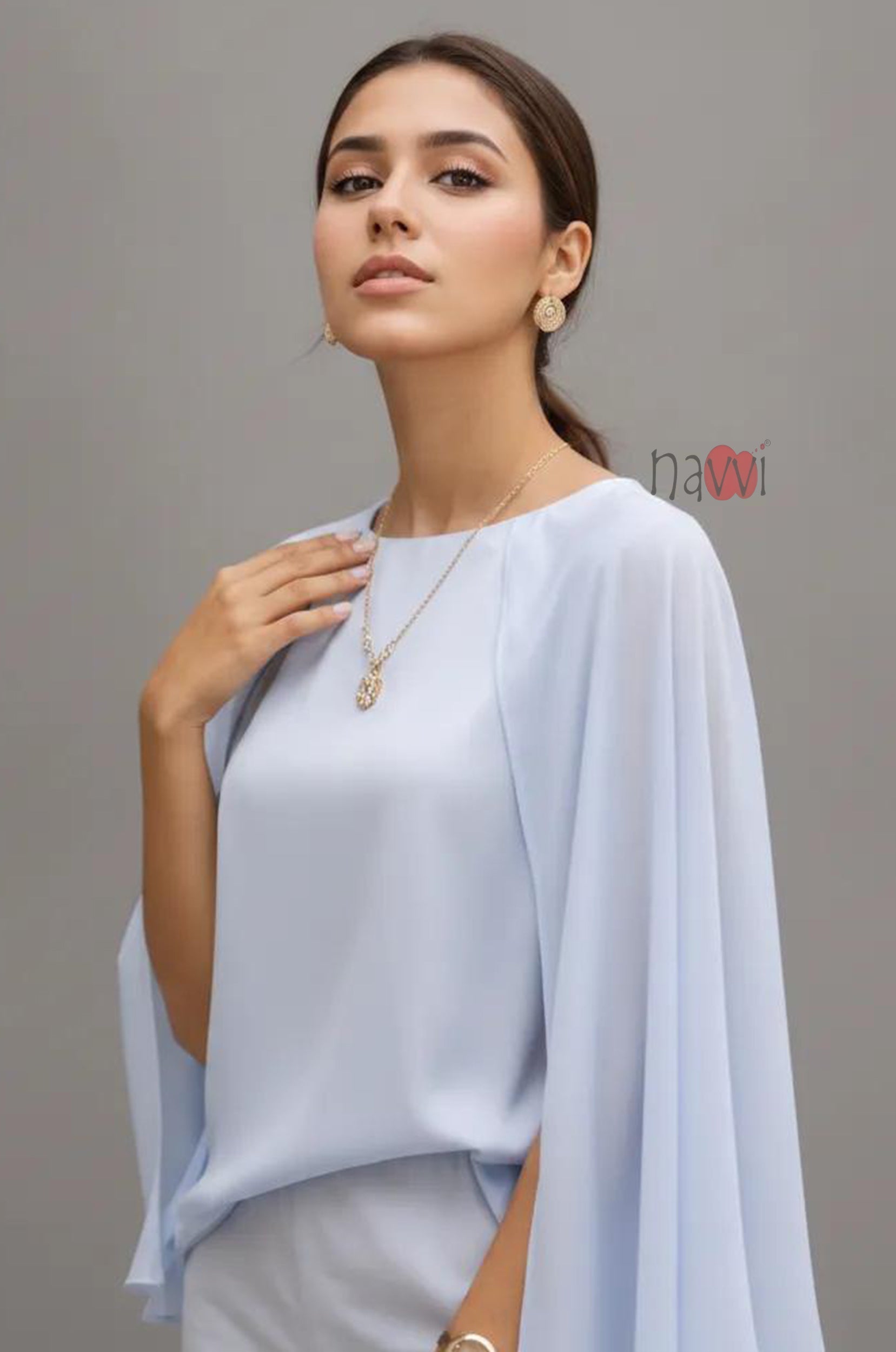 Powder Blue Satin Cape Top