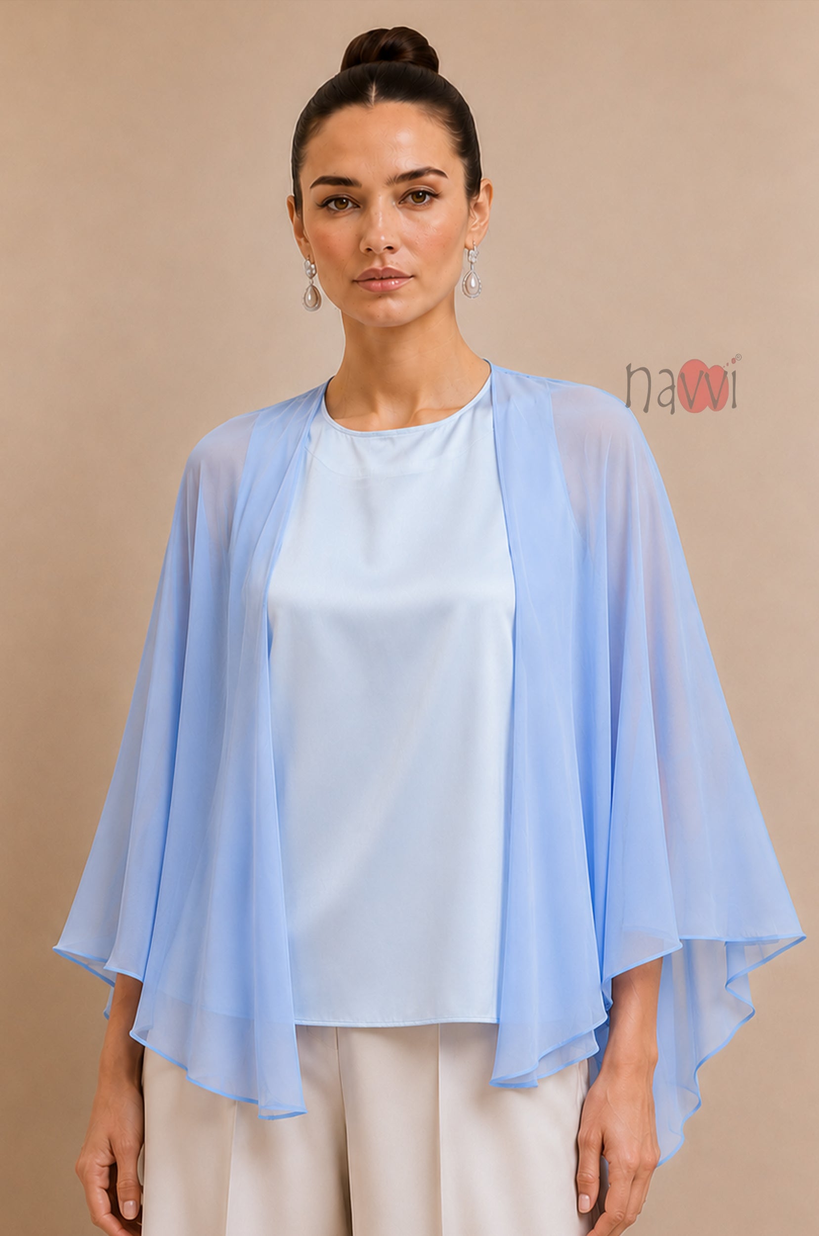 Powder Blue Satin Cape Top