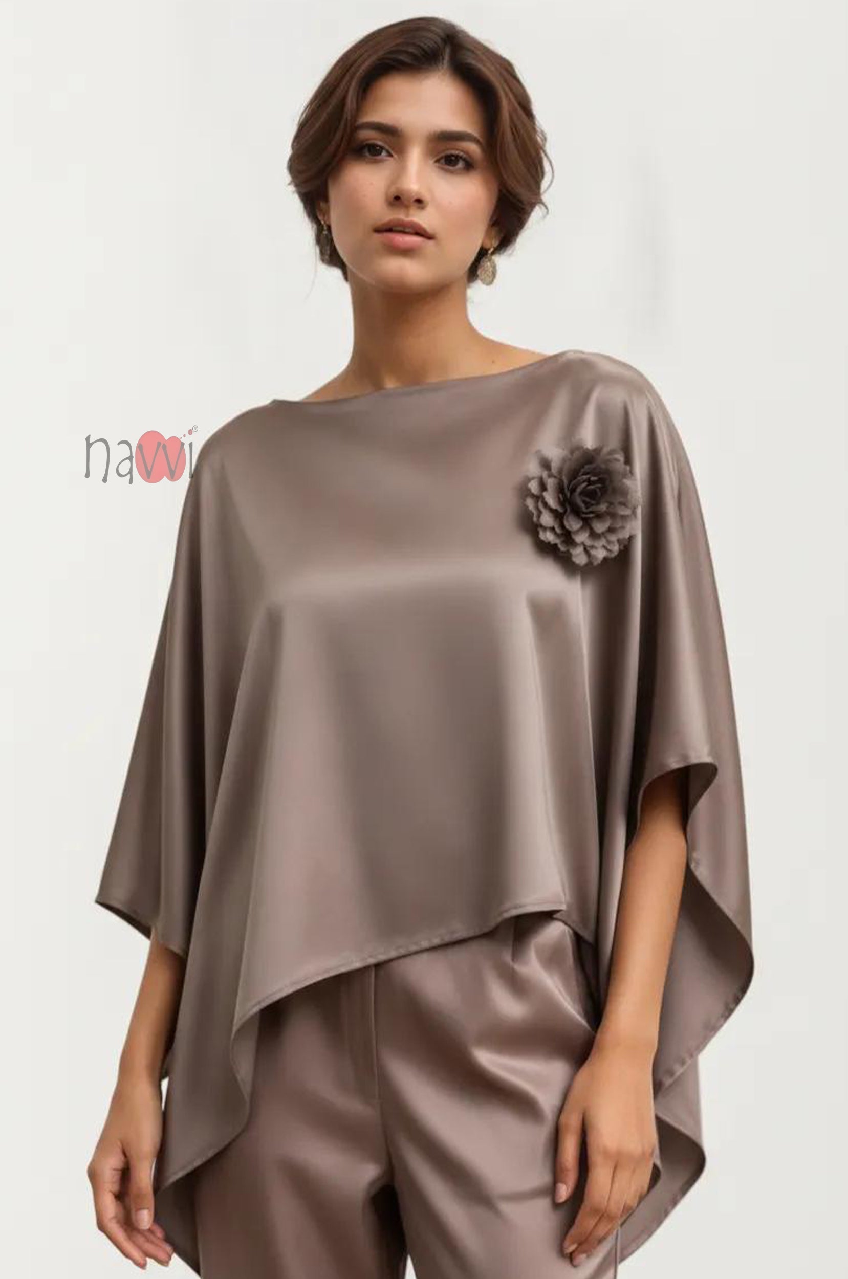 Mocha Blossom Silk Cape Top