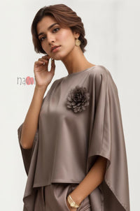 Mocha Blossom Silk Cape Top