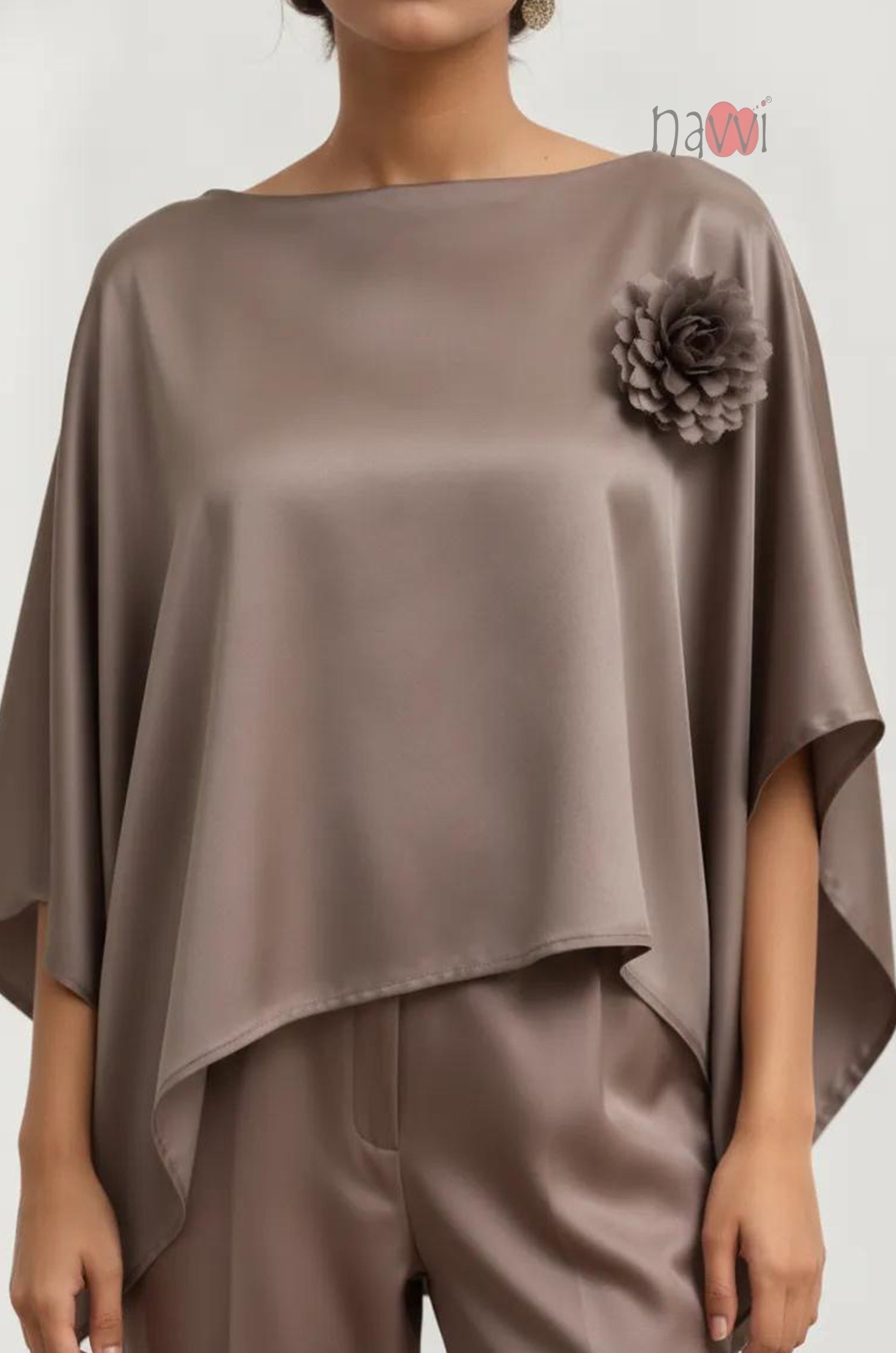 Mocha Blossom Silk Cape Top