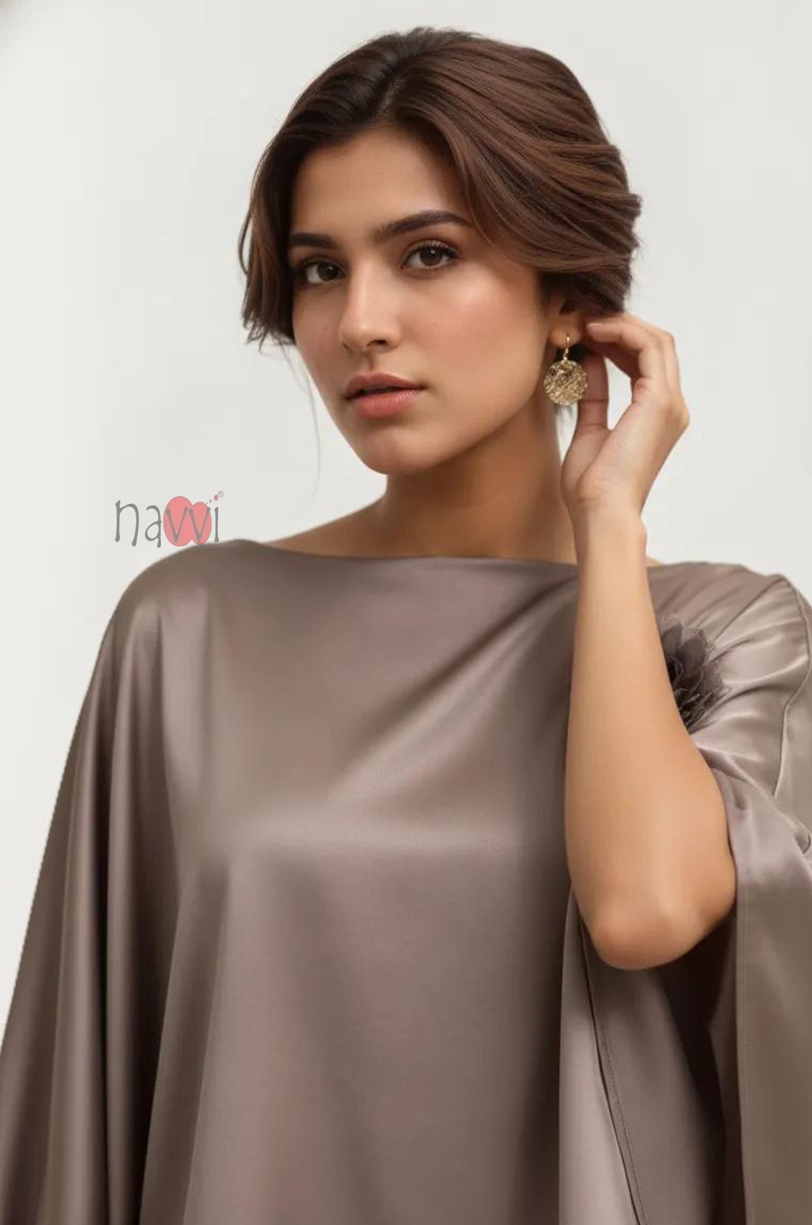 Mocha Blossom Silk Cape Top