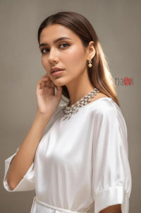 Pearl White Satin Tie-Waist Top