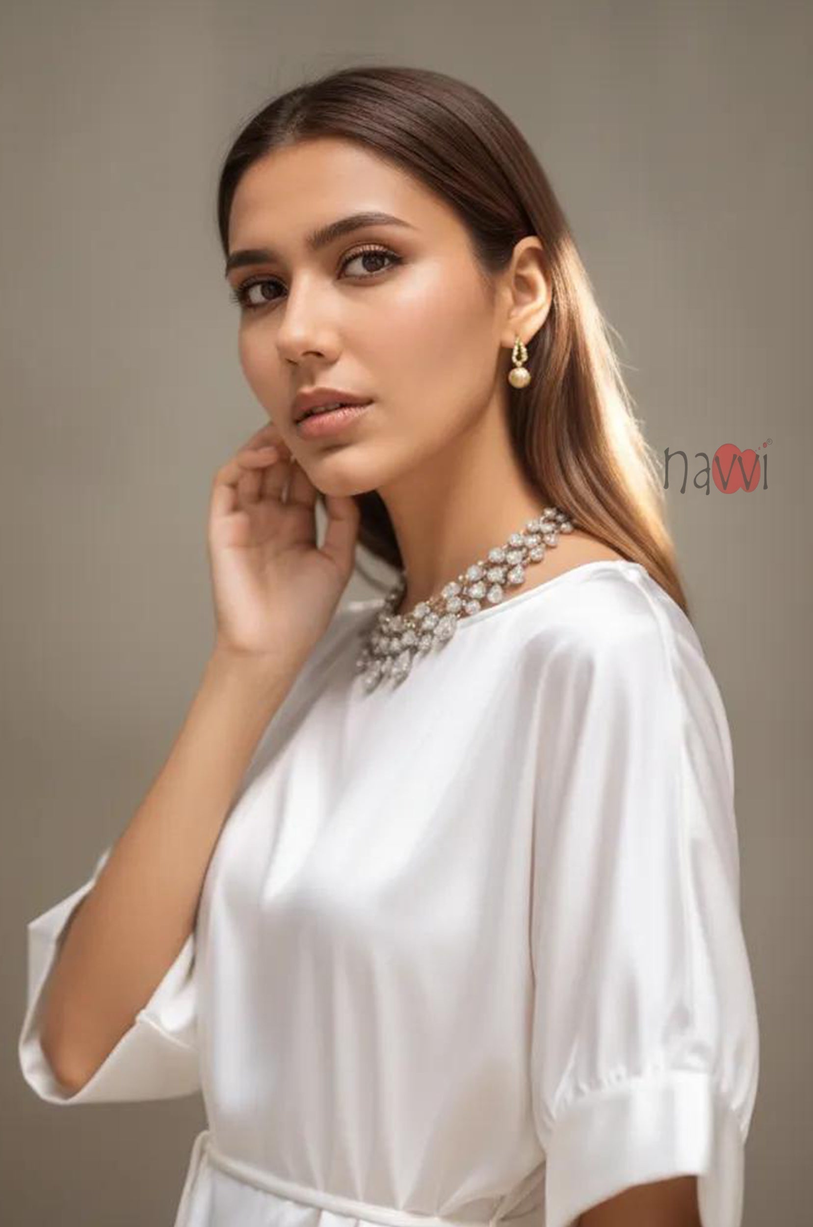 Pearl White Satin Tie-Waist Top