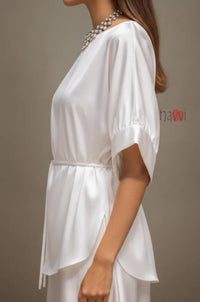 Pearl White Satin Tie-Waist Top