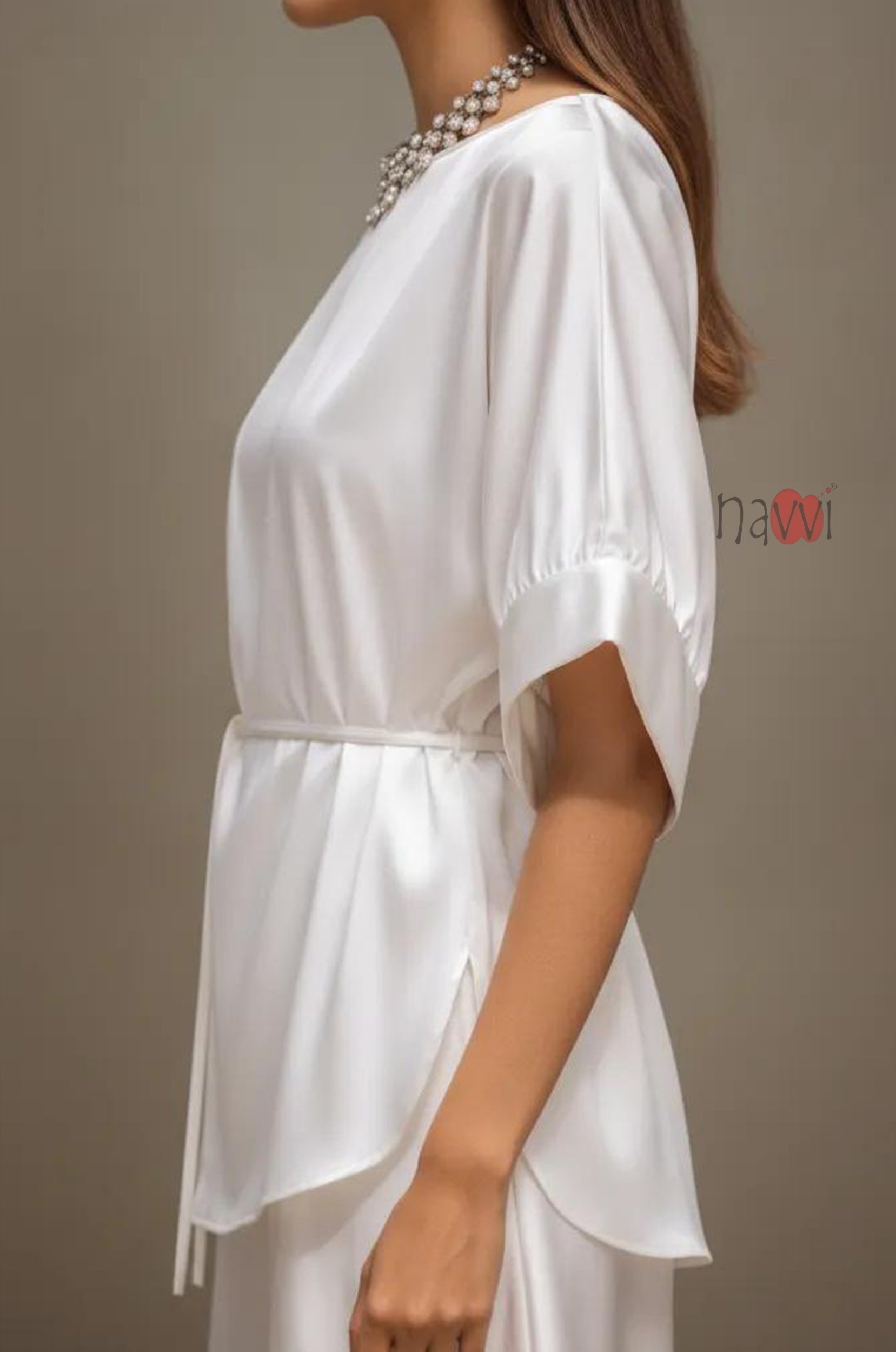 Pearl White Satin Tie-Waist Top