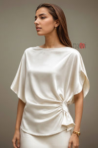 Ivory Satin Ruched Top