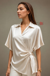 Ivory Satin Ruched Top