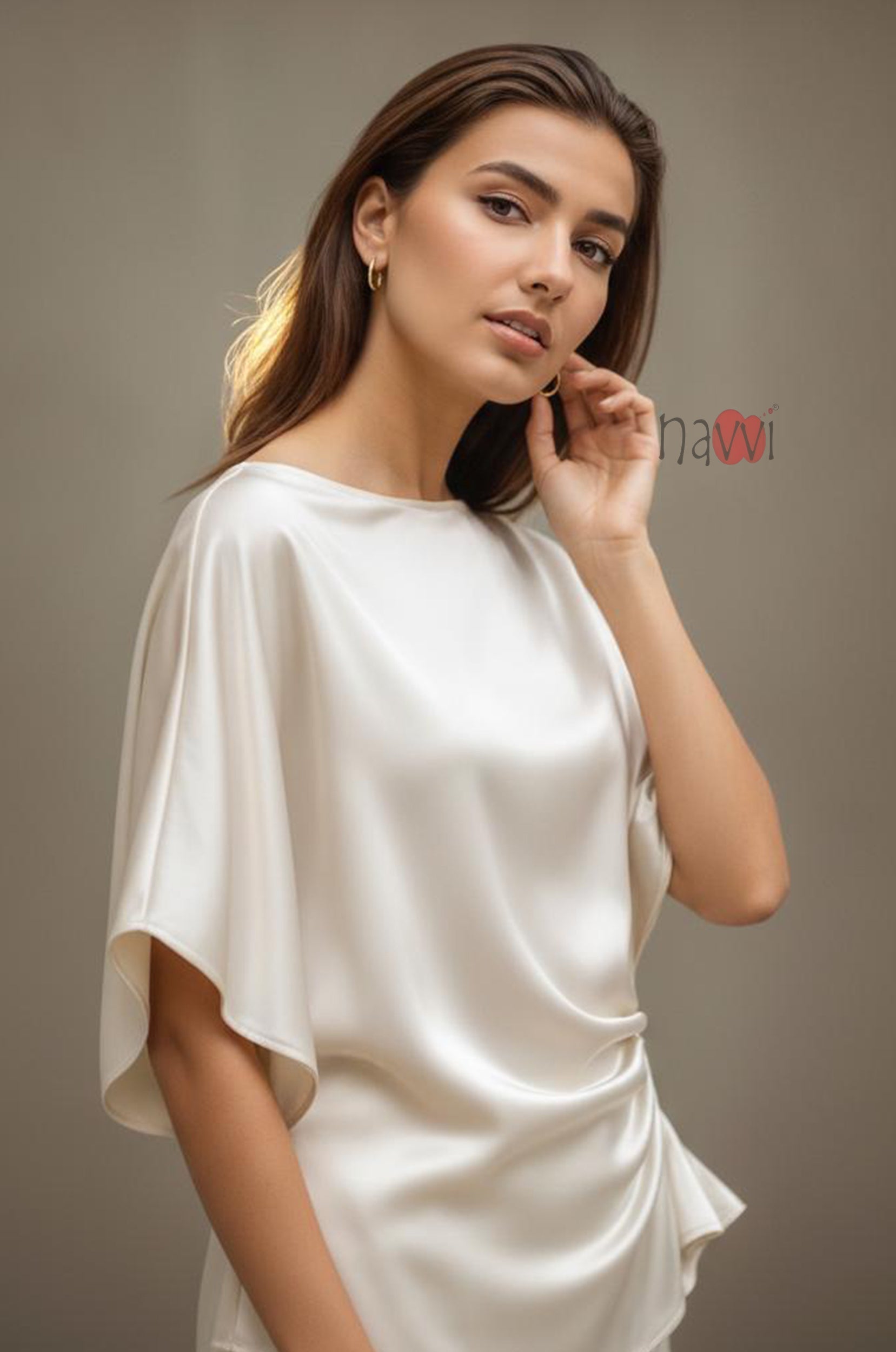 Ivory Satin Ruched Top