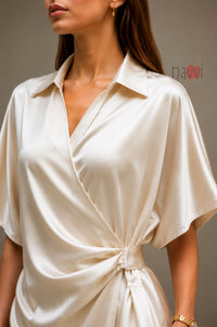 Ivory Satin Ruched Top