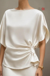 Ivory Satin Ruched Top