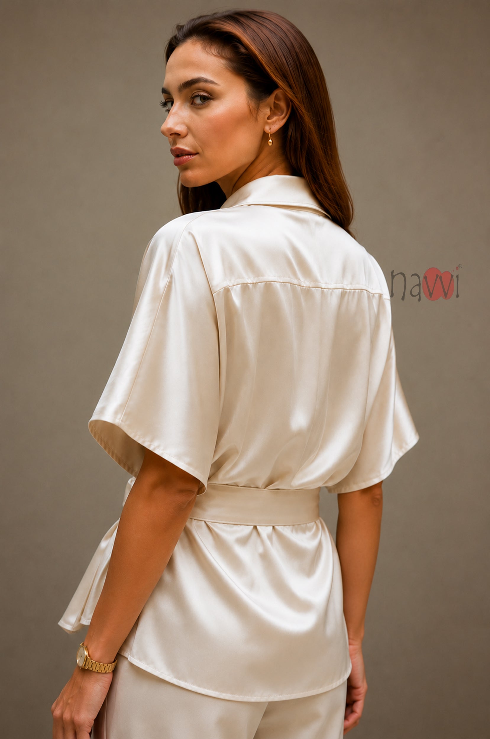 Ivory Satin Ruched Top